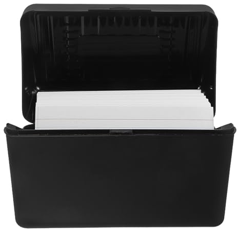 SHINEOFI Caja Porta Tarjetas Índice Negra con Bloc de Notas Rayado, Organizador Multifuncional para Oficina, Escuela y Hogar, Almacenamiento Compacto para 200 Tarjetas y Notas de