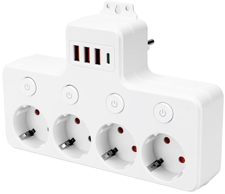 Cyleto 4 Fach Steckdosenleiste mit USB-C und 3 USB-A, Einzelschalter mit Kontrollleuchte, Kindersicherung & Überspannungsschutz für Büro, Haus, Küche, Reisen