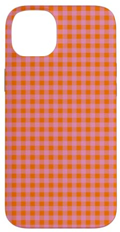 Custodia per iPhone 14 Plus Rosa Arancione Mini Gingham Carino Piccolo Check Cottagecore Preppy