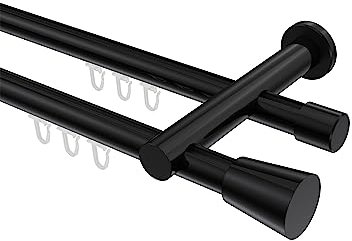 Interdeco Innenlaufstange/Gardinenstange Schwarz zweiläufig 20 mm Ø Platon Sitra, 320 cm
