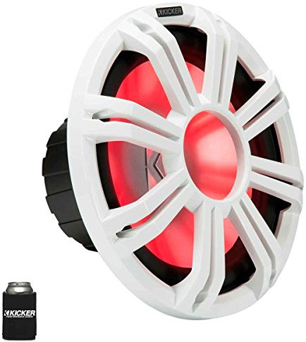 Kicker KMF124 - Subwoofer marino de 12 pulgadas con parrilla LED blanca de 4 ohmios para aplicaciones de aire libre