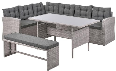 Beliani Stilvolles Gartenmöbelset Ecksofa Tisch Bank Rattan grau Viterbro