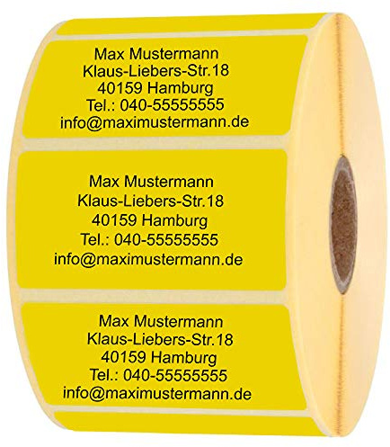 INDIGOS UG Adressetikette - Namensaufkleber - gelb - 100 Stück personalisierbar - selbstklebend - 40 x 22 mm - verschiedene Varianten