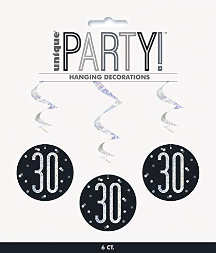 Unique 83785 Black Prismatic 30th Birthday Hanging Decorations,32 6 Pcs, Age 30