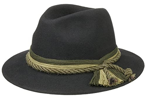 Lodenhut Manufaktur Korfaden Trachtenhut Traveller Wollfilzhut Uni Herren Sommer Winter schwarz 61 cm