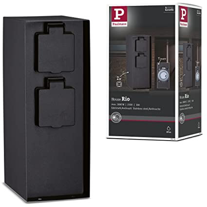 Paulmann 94314 Outdoor Steckdosensäule RIO 2 fach max. 3,650 Watt Zeitschaltuhr Außenbeleuchtung Anthrazit Gartenbeleuchtung Edelstahl Steuerung