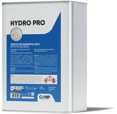 CAMP Hydro Pro- Protettivo Idrorepellente Universale a Base Solvente, Impermeabilizzante Terrazzi, Pavimenti e Facciate ad Azione Antimuffa - Protegge i Materiali da Acqua e Umidità, Made in Italy, 5l