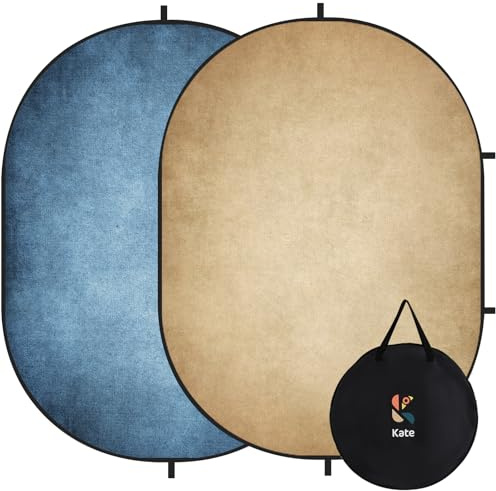 Kate 5x6.5ft Collapsible Backdrop Pop Up Photo Backdrops Blue Beige Portable Background for Portrait Headshot, Video Conference, Live Stream