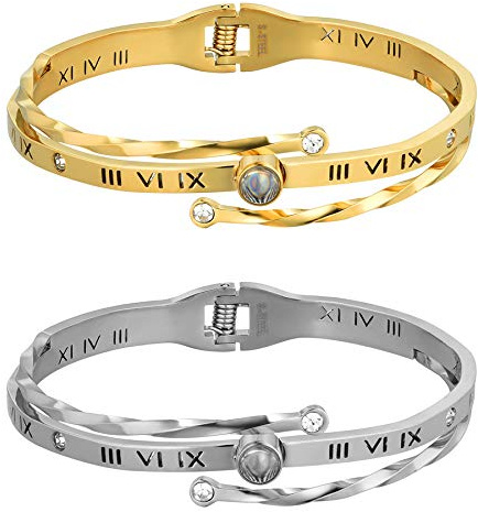 JewelryWe Schmuck Damen Armreif mit Gravur Schmetterling Armband Edelstahl Zirkonia Armspange Silber Gold für Frauen Mädchen Muttertag Valentinstag Lieben Geschenk