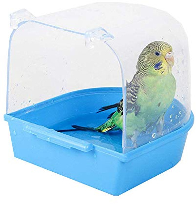 Sertay Papageien Badewanne, 13.8 * 13.4 * 14cm Papageien Badebox Vogelkäfig Zubehör, Vogelbadewanne, für Katzen, Finken, Wellensittiche, Weiße Pilze, Lerchen Und Kleine Vögel (Blau)