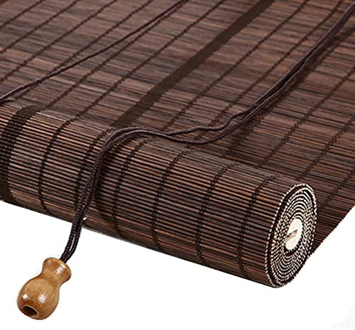 Retro Bambusrollo Bambus Raffrollo Jalousien,Dunkelbraun Bambus Home Fenster Schatten Vorhang,Sonnenschutz/Atmungsaktiv Seitenzug Rollos,Holzrollo für Innen/Außen,Anpassbar (140x220cm/55x87in)