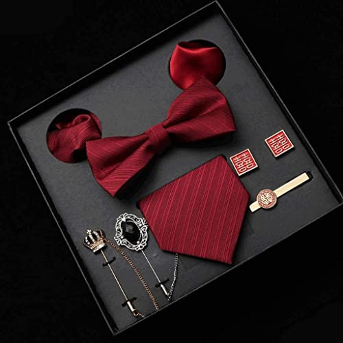 LIOYUHGTFY Ansteckblume Handgelenk Corsage Neue Männer Krawatte Set 8CM Kleid Krawatte Fliege Corsage Einstecktuch und Krawatten Clip Geschenkbox für Business Hochzeit 1104(Color:B)