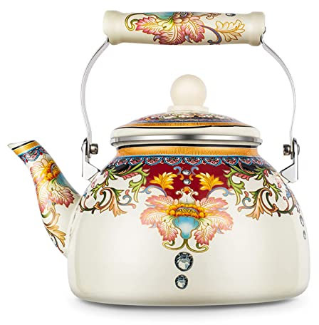 Hengqiyuan Emaille-Wasserkocher Für Induktionskocher Gasherde, Kaffeekanne Nostalgischer Vintage-Induktionskocher Wasserkocher, Mit Tradition/Retro-Ausguss Oder Herdplatte Haushalt,2.5L