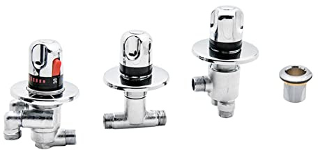 Robinet Mitigeur Thermostatique à Cartouche Laiton Chromé pour Baignoire, Douche et Baignoire Massage, Contrôle Automatique du Thermostat, Poignée Triple Fendue (Ensemble 4 Pièces)