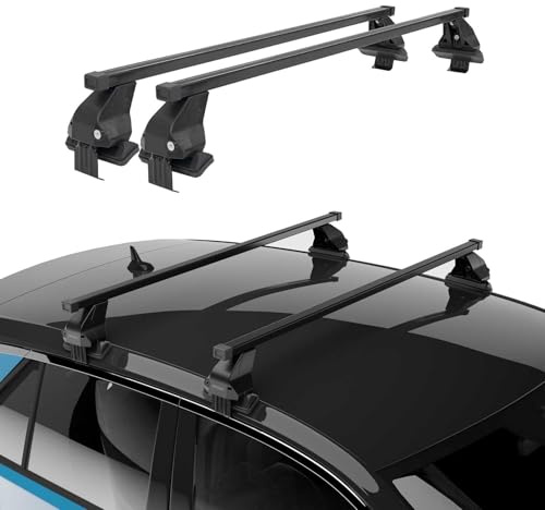 Menabo Dachträger Grundtäger kompatibel mit Opel Crossland 2021-2025 Stahl 50kg Schwarz 2tlg Ohne Reling für Fahrradträger, Dachboxen, Skiträger Abschließbar