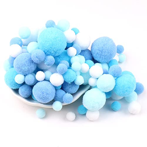 Duories 135 Bunte Pompons zum Basteln,10-30mm Mini Pompons Bälle Kleine Bommeln Kugeln,Flauschigen Bunte Pom Pom Deko Pompom Plüschbälle Bastel Zubehör für Nähen Deko DIY Handwerk,Blau
