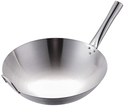 Pentole Padella Wok A Fondo Tondo - Ø 30 cm, Tradizionale In Acciaio Inox Con Manico - Pentole Cucina 240°C - Inossidabile