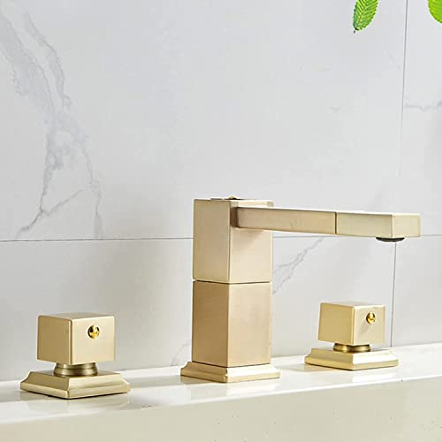 Waschbeckenarmatur ZWeißriff Gebürstetes Gold Multifunktions-Wasserhahn Bad Waschbecken Schwenkbarer Auslauf 3-Loch Waschtischbatterie