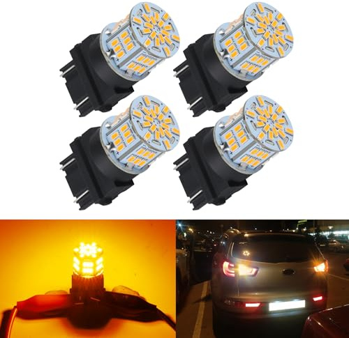 iFunyLED 4PCS 3157 LED Bulb Turn Signal Light 12V-24V Super Bright 3156 3056 3057 3047 4157 LED Replacement Light Kit Set for Car Tail Brake Turn Signal Blinker Lights - Amber Yellow