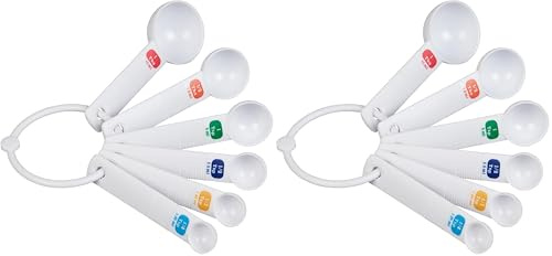 Tala Plastic Measuring Spoons, Set of 6 Spoons with 1/4 TSP/1.25ml - 1/3tsp/1.65ml - 1/2 TSP/2.5ml - 1tsp/5ml - 1/2tbs/7.5ml - 1 tbs/15ml Measurements (Pack of 2)