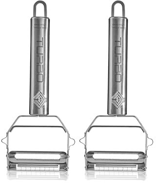 TURBO PRODUKTE Pelador de doble cabeza BI-TURBO, pelador y pelador en juliana, fácil de limpiar, el mejor acero inoxidable, pelador de verduras 2 en 1 y cortador en juliana, TSBT005-2