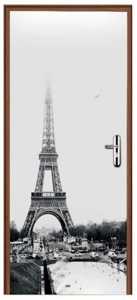 A.Monamour Türtapete Selbstklebend Türfolie Türposter 3D Eiffelturm In Paris In Schwarz Weiß Farbe Vinyl Folie Türdeko Tapete Wandbild Wanddeko Türaufkleber Türtattoo 77 x 200cm