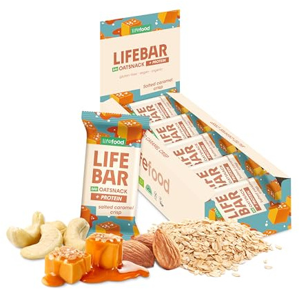 lifefood Lifebar Haferriegel, Hafer Riegel, Haferflocken Riegel, Hafer Snack BIO Vegan Lactosefrei Glutenfrei - 15er Pack (15 x 40 g) (Salted Caramel Crisp)
