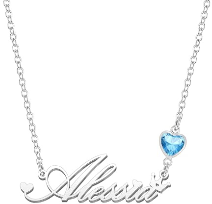 Kraven Collane Donna con Nome Daino Pietra di Nascita Blu Ciondolo con Nome Iniziale Personalizzate inciso su Misura Regali di Natale per Donne Ragazze Adolescenti Figlia (Alessia)