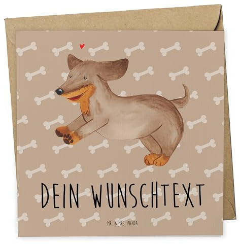 Mr. & Mrs. Panda Personalisierte Karte Hund Dackel - Geschenke, Sprüche, Postkarte, Grußkarten Personalisiert, Karten, Braun, Herz