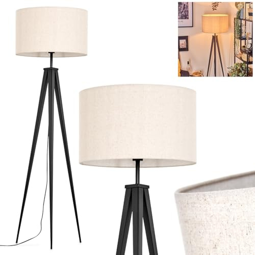 HOFSTEIN Stehleuchte Flemming, Stehlampe aus Metall/Stoff in Schwarz/Beige/Weiß, Leuchte im Boho-Style, skandinavisches Design (Ø 50 cm), Höhe 162 cm, mit Fußschalter, 1 x E27, ohne Leuchtmittel