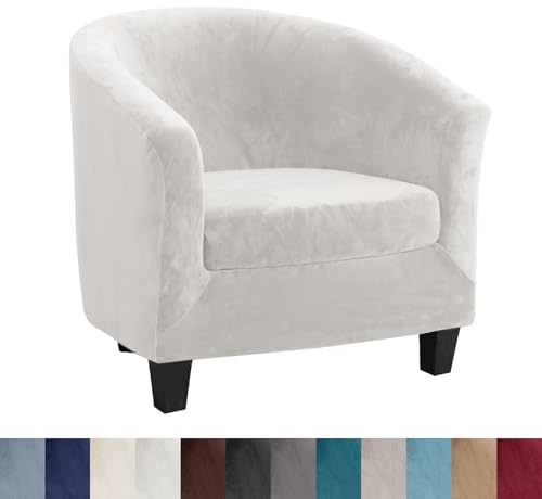 Surwin Sesselbezug Sesselschoner mit Elastisch Stretch Husse, Samt Split Sesselüberwurf Universal Chair Schonbezug Sofabezug für Clubsessel Lounge & Cocktailsessel (Weiß)