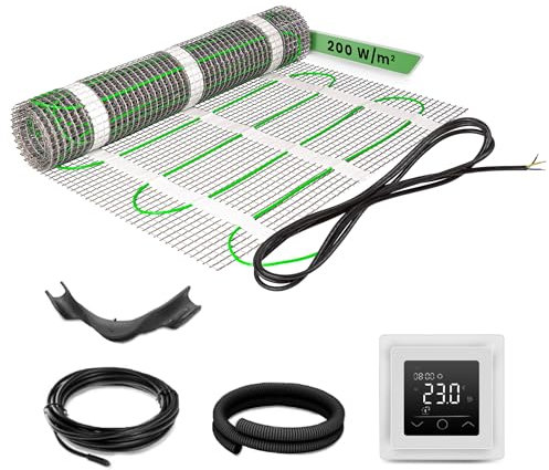 EH Expert EcoPRO Heizmatten Set | 200 W/m² | 10 m² | Elektrische Fußbodenheizung - für Fliesen, Naturstein, Teppich, Vinyl und Laminat, inkl. Installationsmaterial, mit Touchthermostat (Weiß)