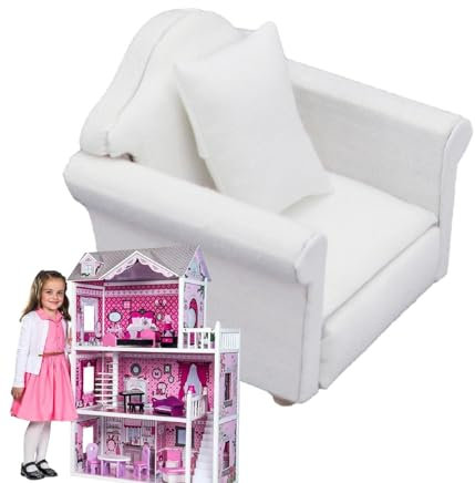 Miniaturcouch, Puppenhaussofa - Puppenmöbel im Maßstab 1:12,Rollen Sie vor, Sie Spielen Miniatur-Sofa-Möbel-Spielzeug mit Kissen, Puppenhaus-Zubehör