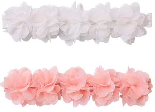 EIHI Haarband Stirnband Baby Mädchen Blumen Stirnbänder Baby mit Ripsband Kopfschmuck Neugeborenes Stirnband Kopfband Baby Haarschmuck für Party Hochzeit Taufe, Haarband Baby Mädchen, 2 Stück