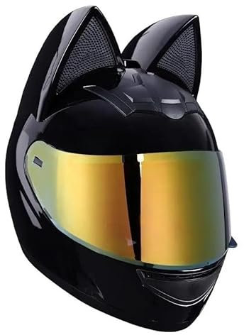 Integralhelm - Motorradhelm Integralhelm, Motorradhelm Offenes Gesicht, Integralhelm(BK-Gold Visor,M)