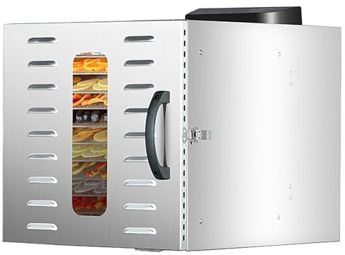FEVKFTXF Macchina disidratatrice Commerciale per Alimenti, 12 vassoi in Acciaio Inossidabile, essiccatore Elettrico per Alimenti da 1000 W con Timer Regolabile Digitale,Argento