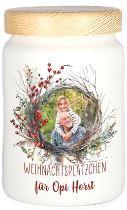 Herz & Heim® Keksdose personalisiert mit Ihrem Wunschnamen zu Weihnachten für Ihre Plätzchen (eigenes Foto)