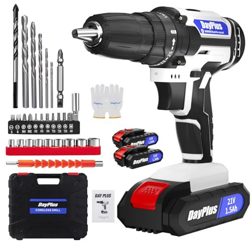 21V Cordless Drill, Electric Screwdriver with 1500mAH Li-Ion Battery, 25+1 Torque Setting, 2 Variable Speed, LED Light, Charger, for DIY and Drilling