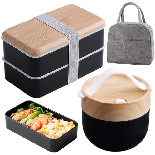 WIYETY Bento Box giapponese 1400 ml + ciotola 600 ml Lsolier, contenitore colazione posate adulti bambini lavoro
