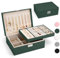 Yarmiene Boite a Bijoux, Grande Boîte à Bijoux avec 2 Étages, Organisateur de Bijoux de Voyage en Cuir PU, Portable Organisateur de Boîte à Bijoux, Coffret à Bijoux pour Ranger Bagues, Vert Foncé