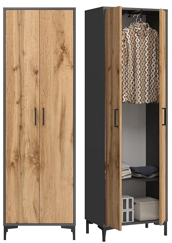 KUBUTKU Armadio con barra estensibile e mensola, armadio per corridoio, camera da letto, spogliatoio, 192 x 60 x 35 cm, grafite/rovere Wotan