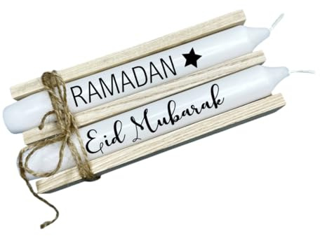AWASG Kerze mit Spruch 2er Set Ramadan Eid Mubarak - Stabkerze als Geschenk