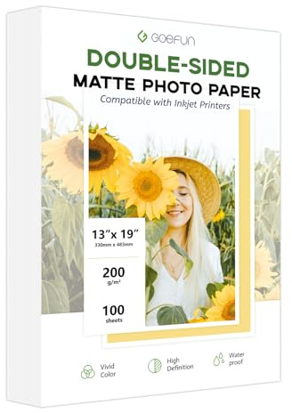 13 x 19 Double Sided Photo Paper Matte, Goefun 200GSM/54LB Inkjet Printer Paper for Posters and Art Prints, 100 Sheets