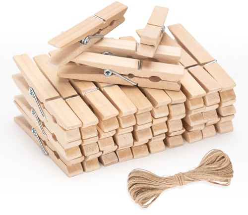 jijAcraft 7.2CM Wooden Pegs 50PCS: Clothes Pegs for Washing Line, Wooden Washing Peg, Strong Laundry Peg for Arts and DIY Crafts, Hanging Photo, Socks, Baby Clothes, Outdoor Indoor