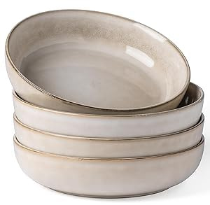 GBHOME 9''Zoll große Pastaschüsseln aus Keramik,38oz Pasta-Servierschüsseln aus Steingut,4er-Set für die Küche, für Obst,Pasta,Salat,Haferbrei,Mahlzeiten,mikrowellengeeignet,reaktive Glasur–Cappuccino