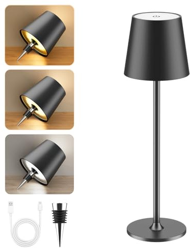 YICAIZI LED Tischlampe Kabellos Akku Tischlampen mit Flaschenverschluss Schwarz