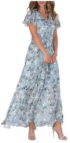 Vhersily 2025 – Vestido de verano para mujer, largo, floral, de gasa, informal, elegante, manga corta, cuello en V, Streetwear, dama de honor, cóctel, novia, vestidos de primavera, azul claro, XXL