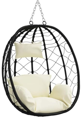 vidaXL Chaise Suspendue Blanc crème 91,5 x 60 x 110 cm polyrotin, Chaise Pliante Ergonomique, balançoire Moderne, œuf Suspendu, siège de détente pour Balcon