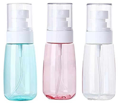 FveVqe 3PCS Travel Spray Bottle Set, Fine Mist Mini Spray Bottle for Skincare & Perfume and Toiletries (Transparent, Clear Blue & Clear Red)