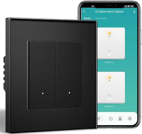 BSEEDLIFE Smart Lichtschalter Unterputz, Zigbee 2-Fach 1-Weg Schalter, Intelligente Wandschalter für Smart Home, Kompatibel mit Alexa, Google Home(über Tuya/Smart Life App), Schwarz（86 * 86mm）